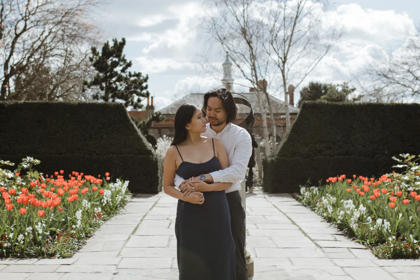 Lisa and Steven in a garden mirror